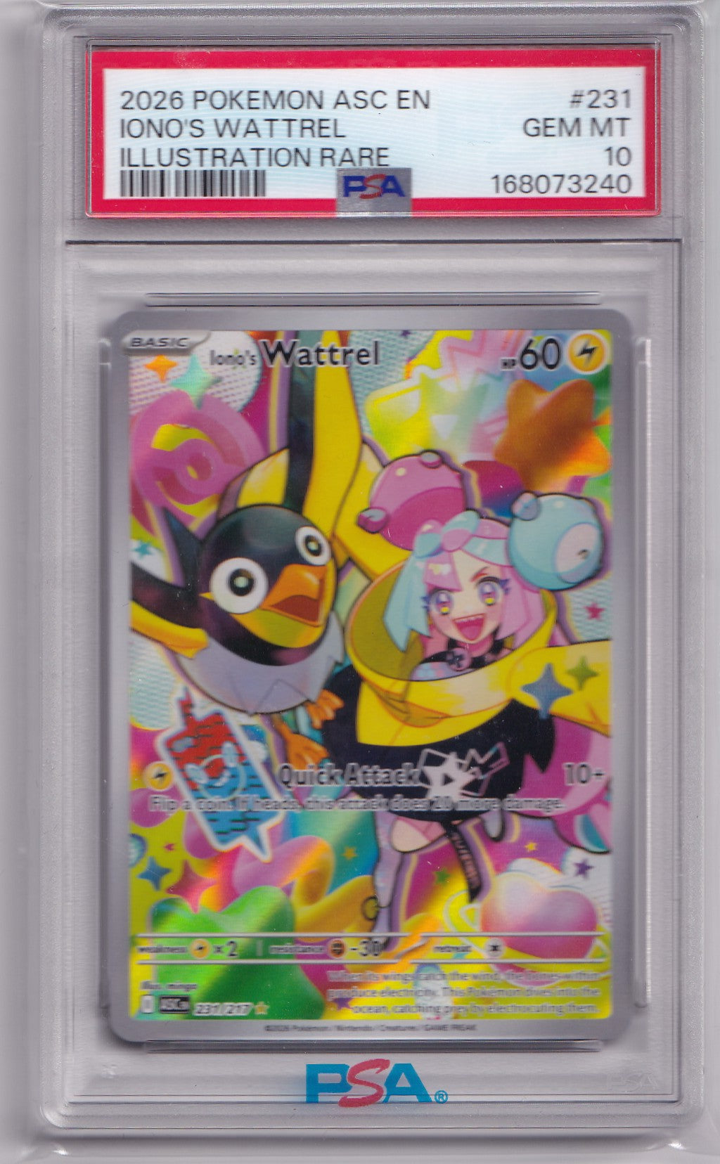Iono’s Wattrel #231/217 – Illustration Rare – PSA 10 GEM MINT