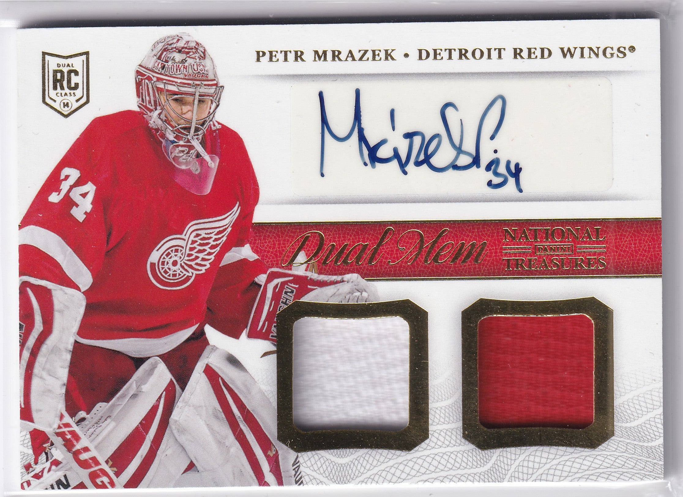 Petr Mrázek 2013-14 Panini National Treasures Dual Memorabilia Autographs #DM-PMR Auto Jersey