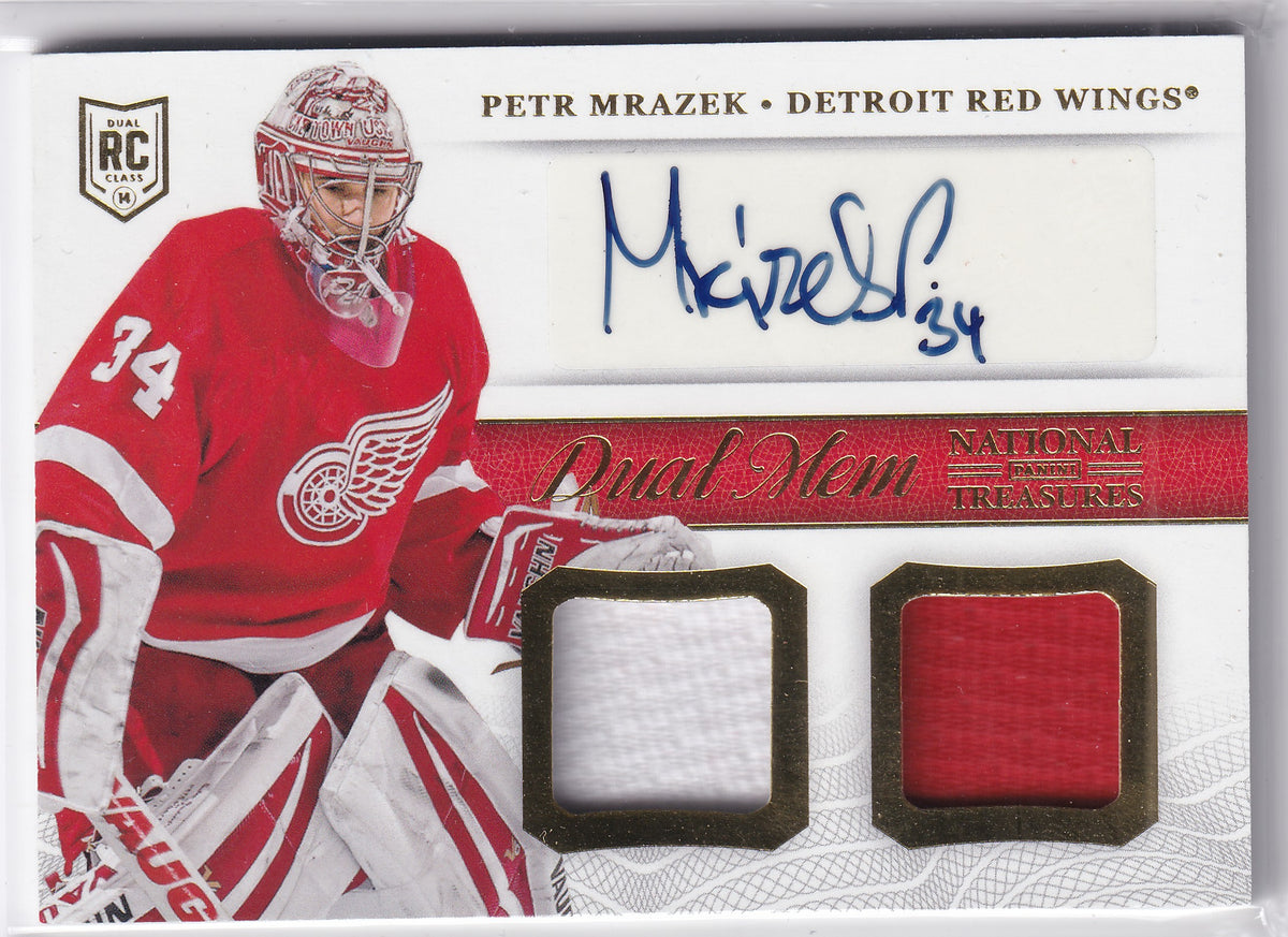 Petr Mrázek 2013-14 Panini National Treasures Dual Memorabilia Autographs #DM-PMR Auto Jersey
