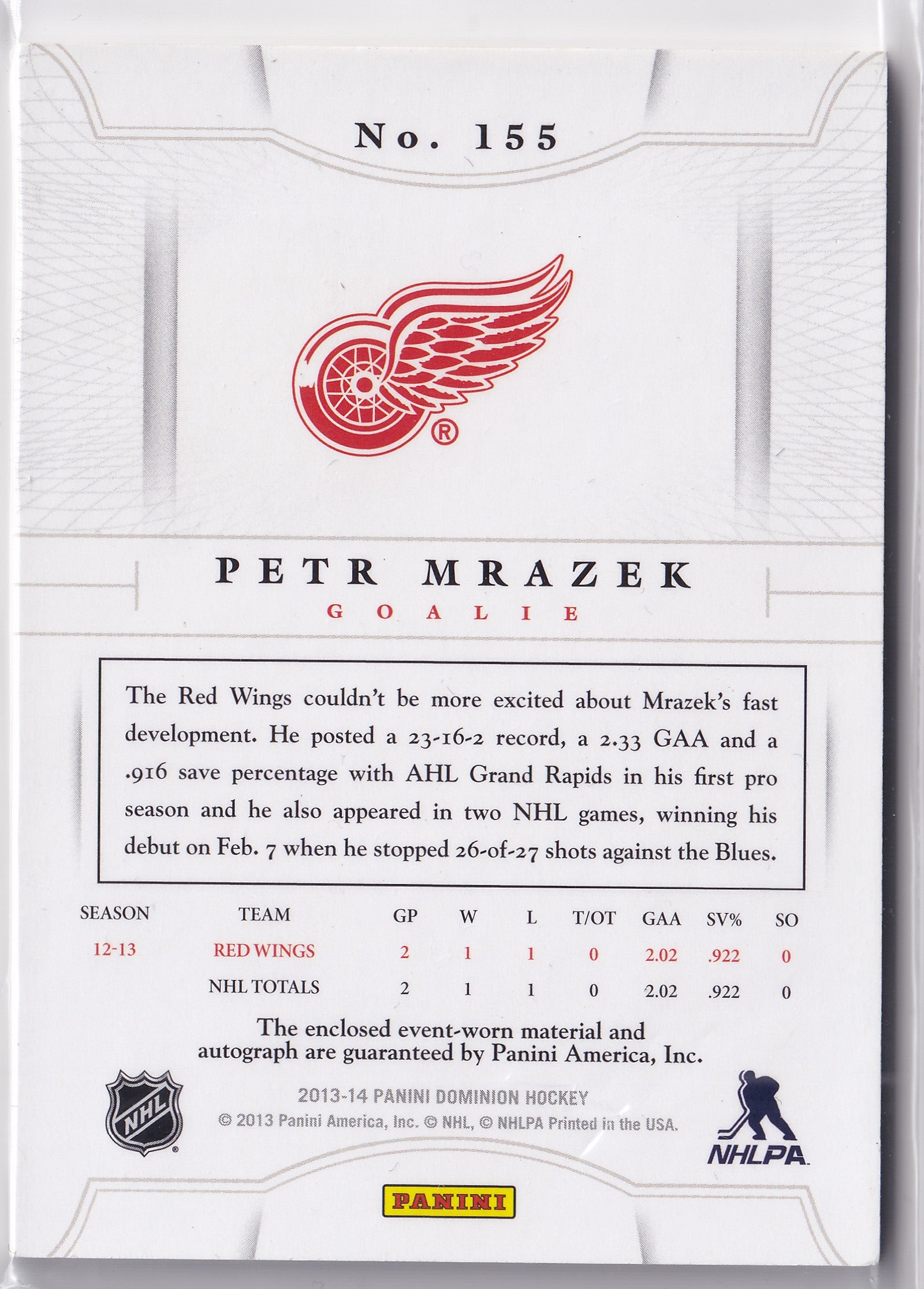 Petr Mrázek 2013-14 Panini Dominion Rookie Patch Auto RC /299 #155