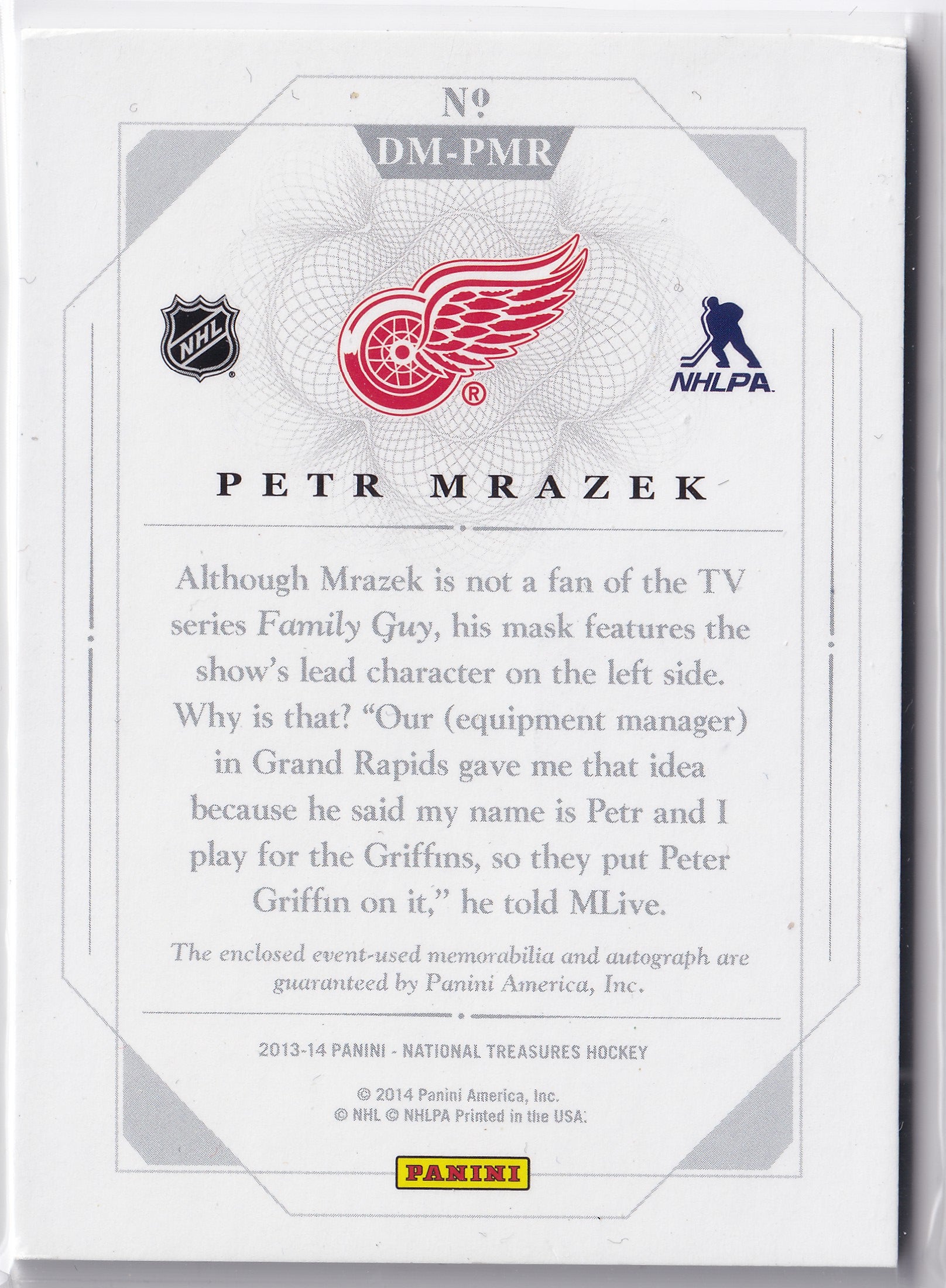Petr Mrázek 2013-14 Panini National Treasures Dual Memorabilia Autographs #DM-PMR Auto Jersey