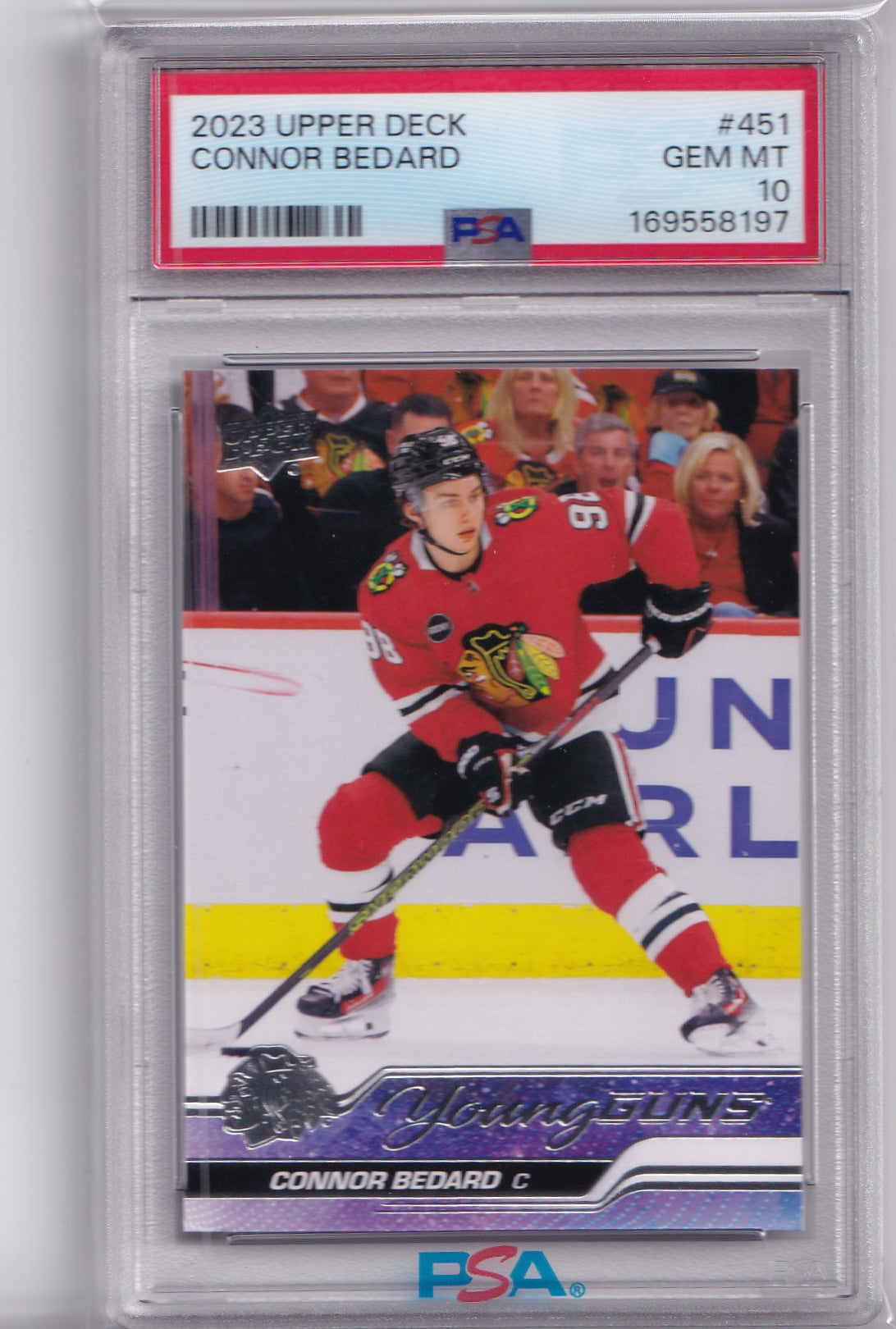 Connor Bedard 2023-24 Upper Deck Series 2 Young Guns #451 PSA 10