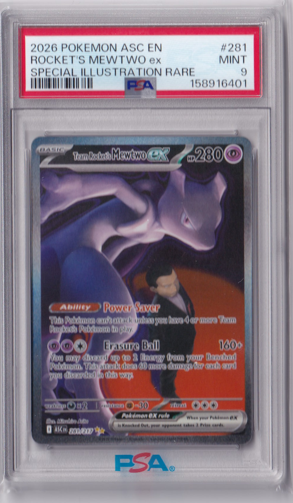 Team Rocket's Mewtwo ex 281/217 – Ascended Heroes Special Illustration Rare – PSA 9