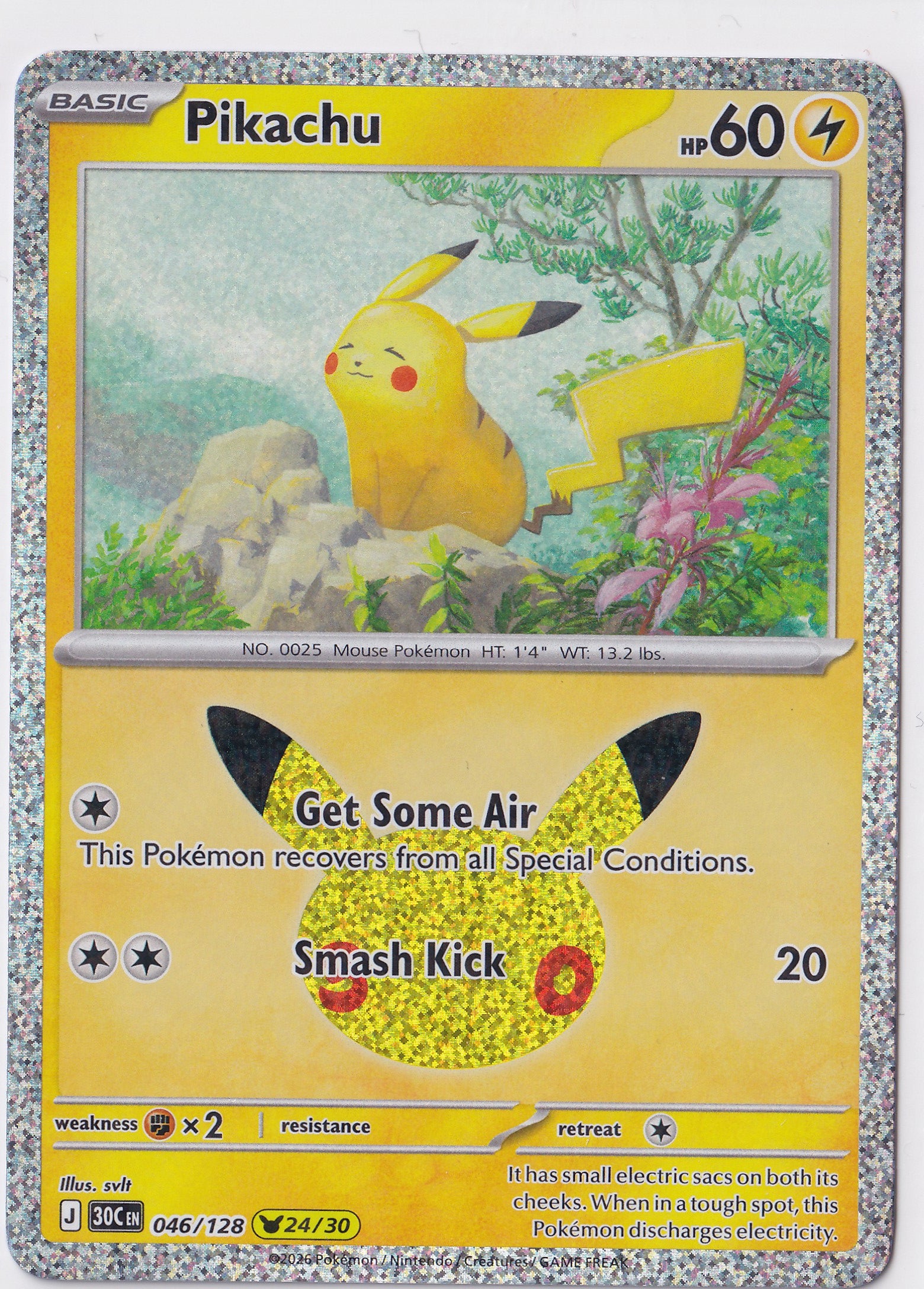 Pikachu 046/128 – 24/30 – 30th Celebration – Holo Rare – EN