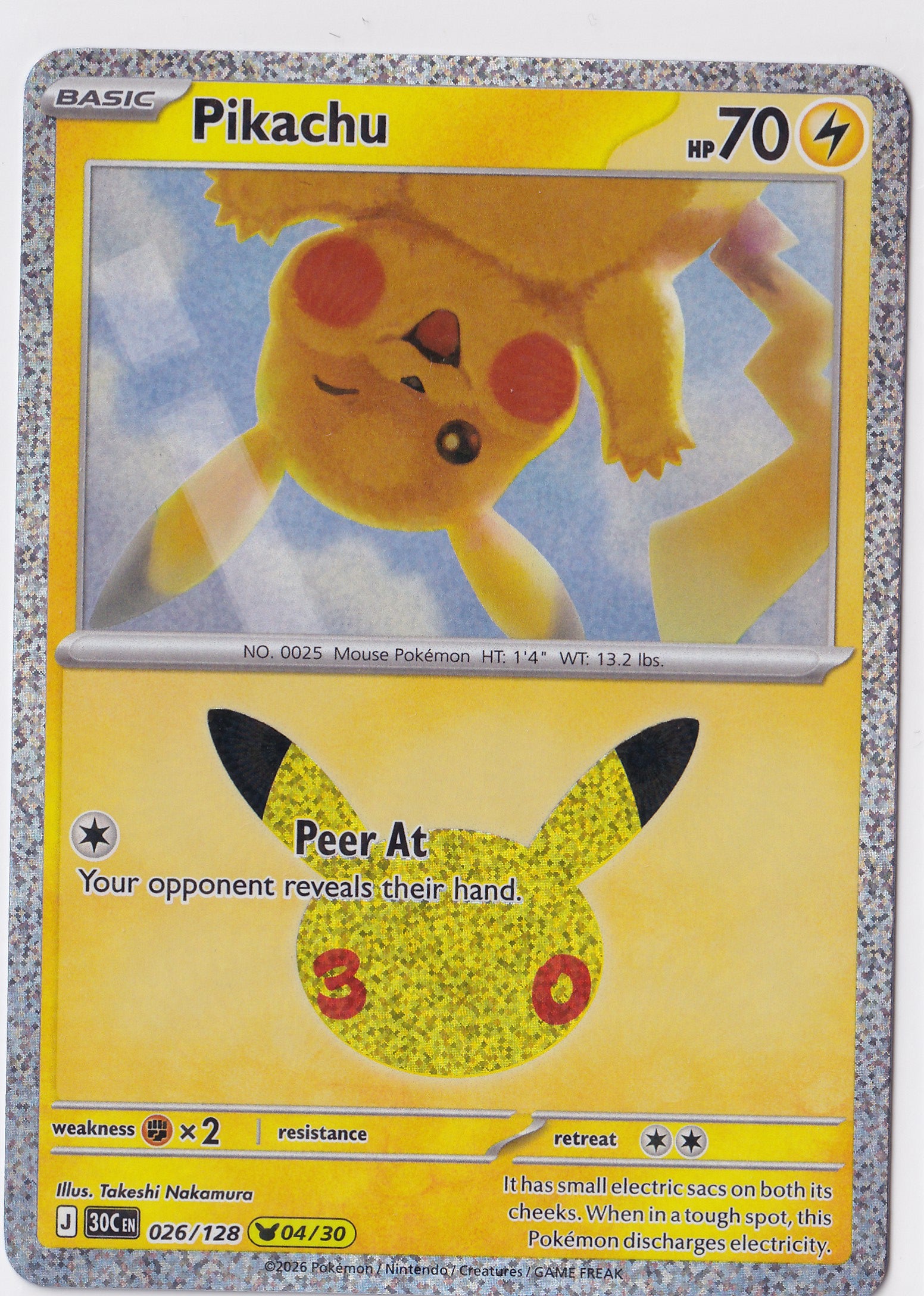 Pikachu 026/128 – 04/30 – 30th Celebration – Holo Rare – EN