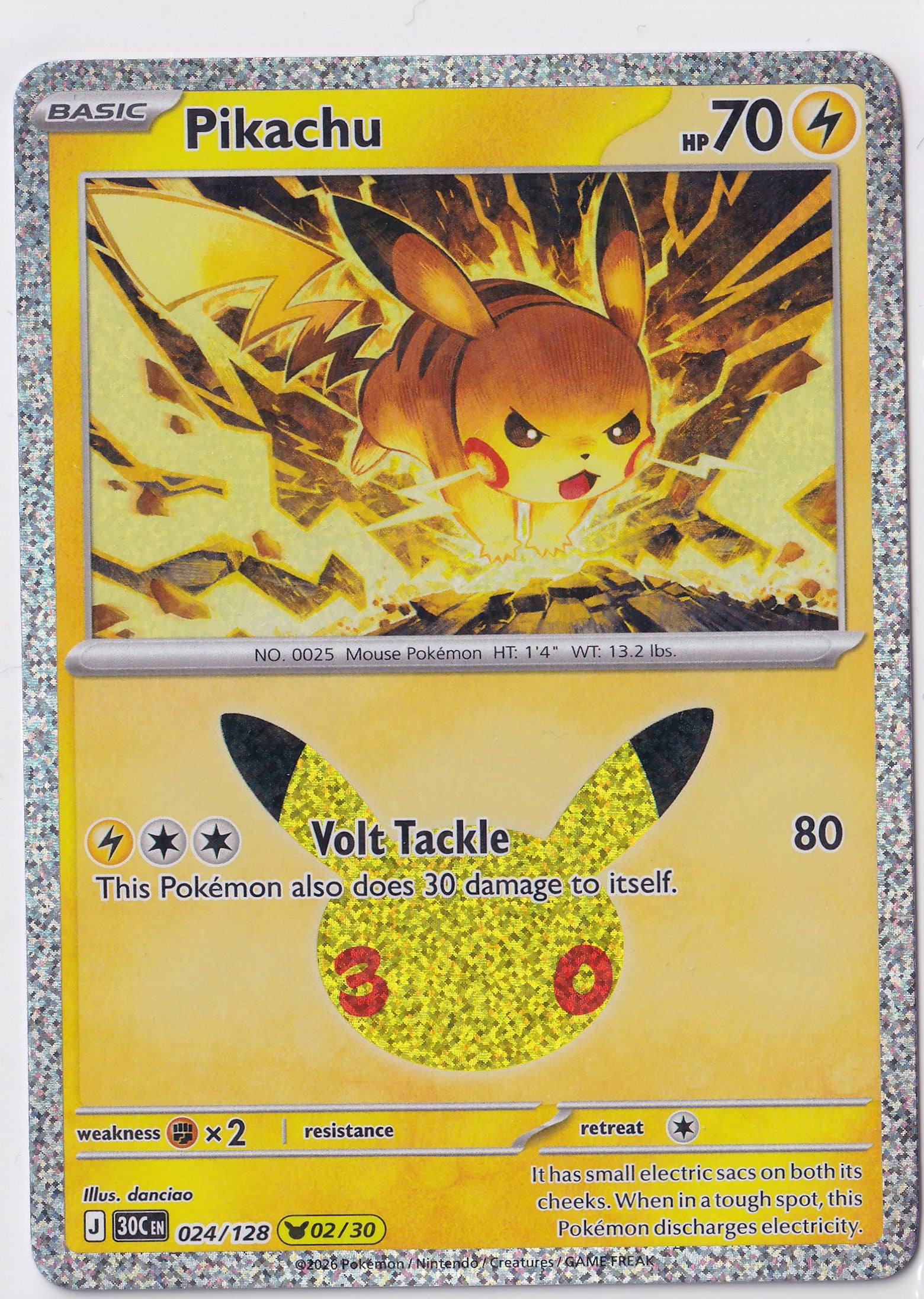 Pikachu 024/128 – 02/30 – 30th Celebration – Holo Rare – EN