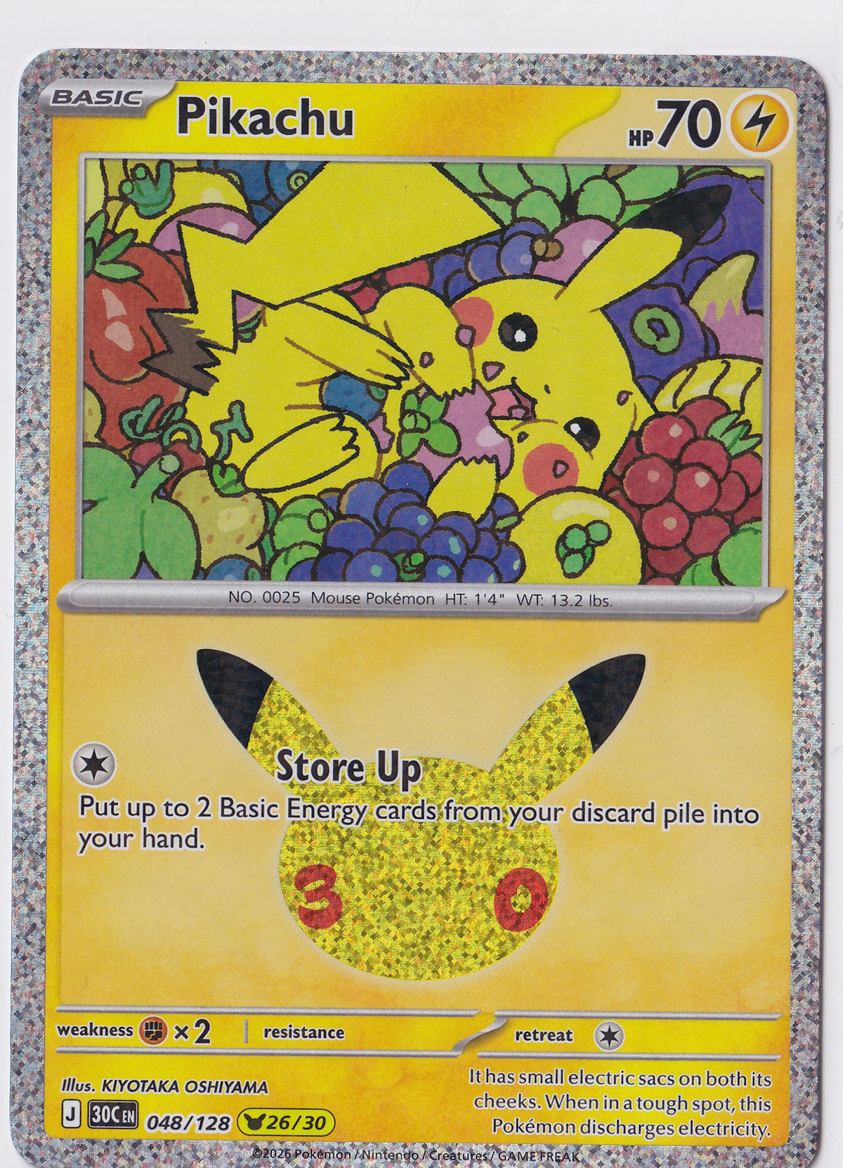 Pikachu 048/128 – 26/30 – 30th Celebration – Holo Rare – EN