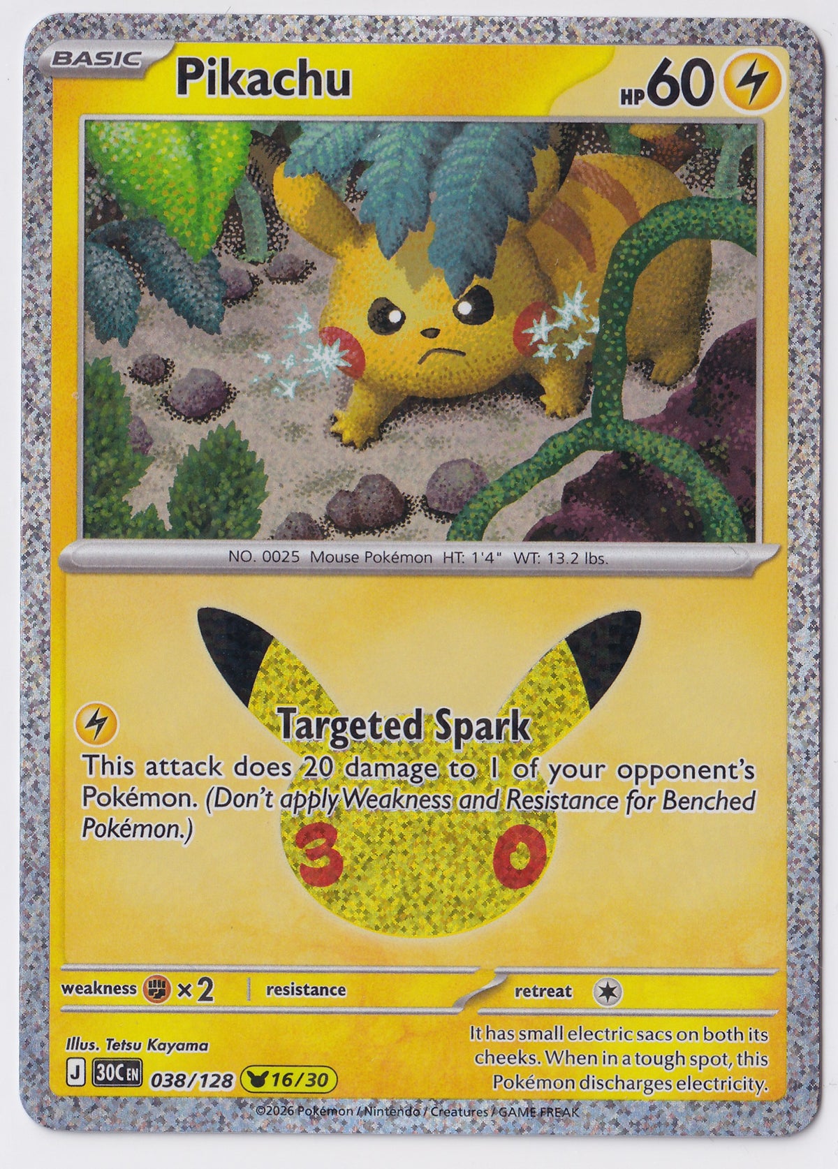 Pikachu 038/128 – 16/30 – 30th Celebration – Holo Rare – EN