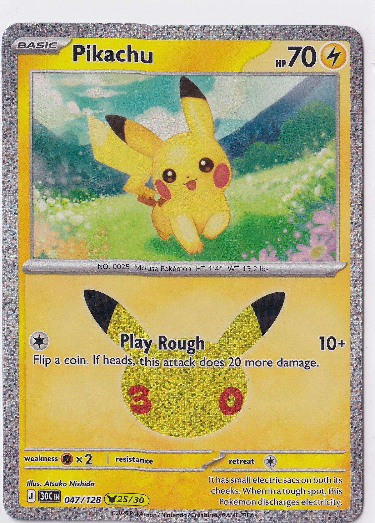 Pikachu 047/128 – 25/30 – 30th Celebration – Holo Rare – EN