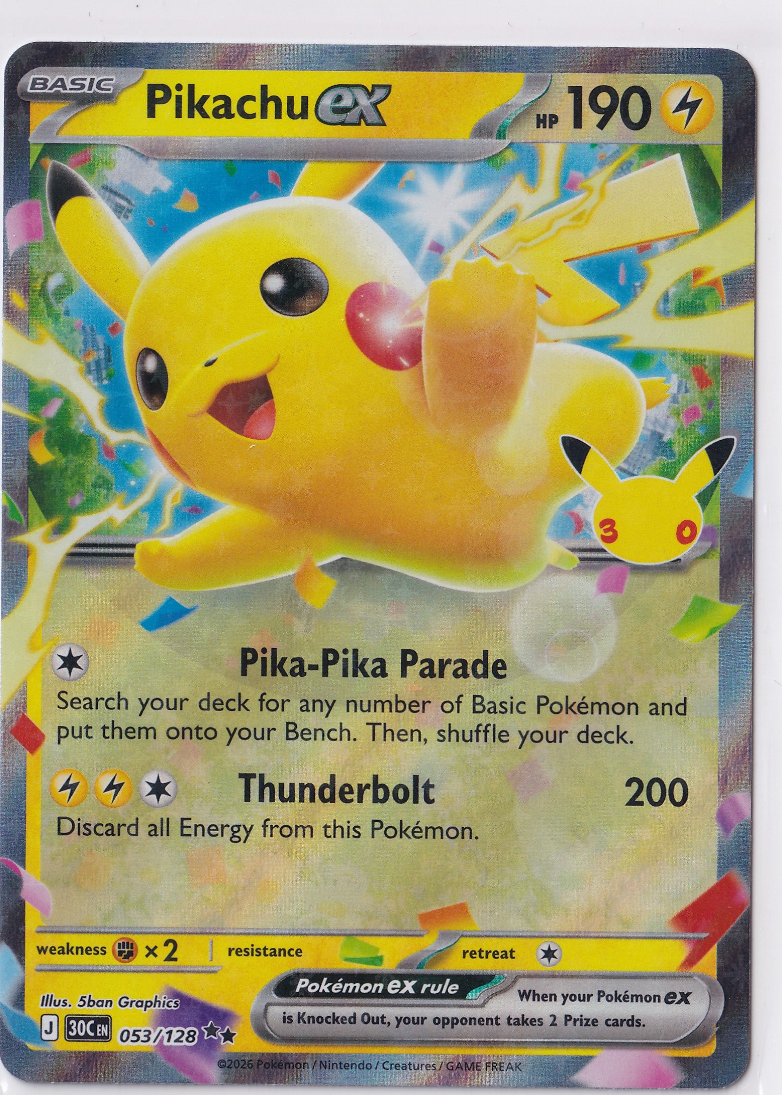Pikachu ex 053/128 – Double Rare – 30th Celebration – EN