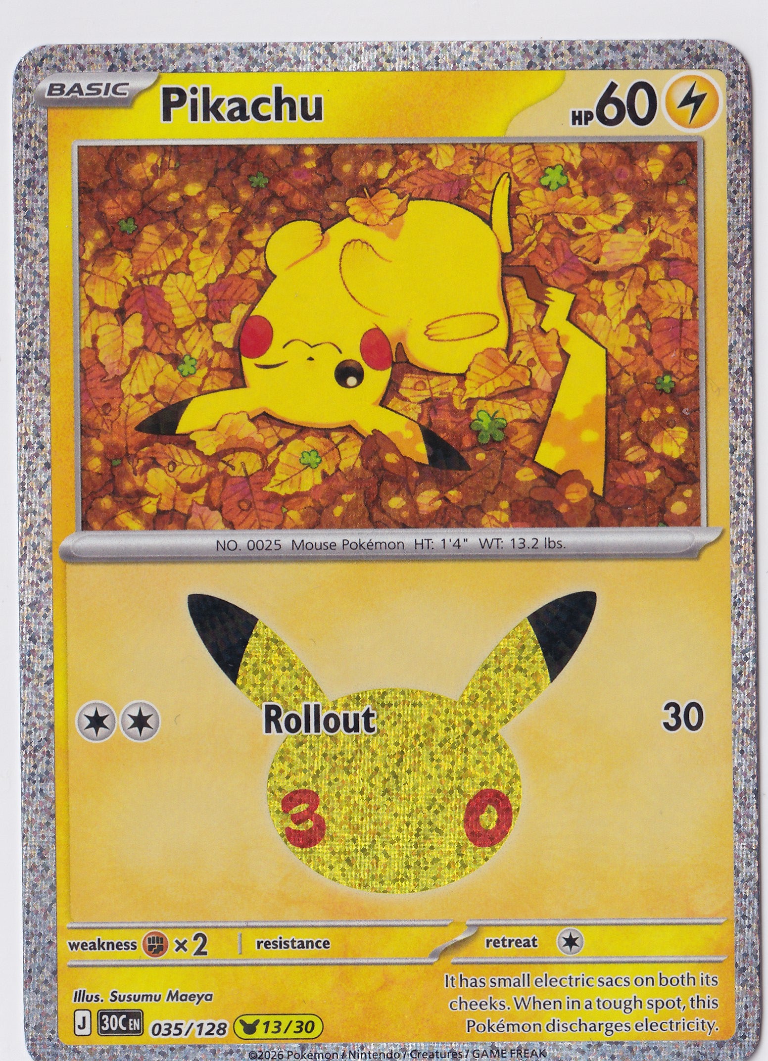 Pikachu 035/128 – 13/30 – Pikachu Rare – 30th Celebration – EN