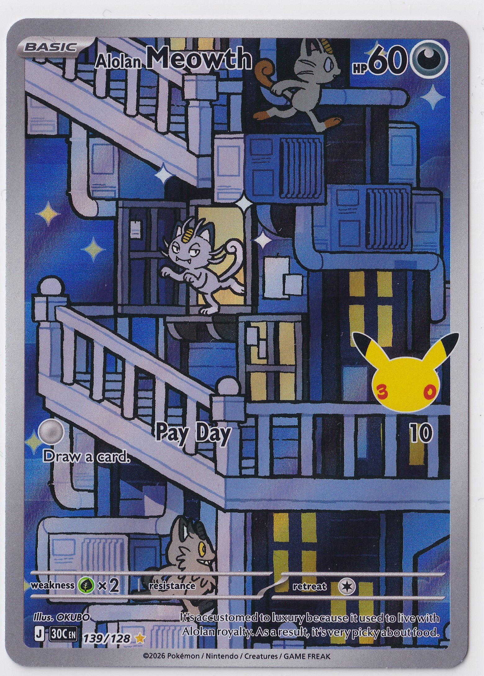Alolan Meowth 139/128 – Illustration Rare – 30th Celebration – EN