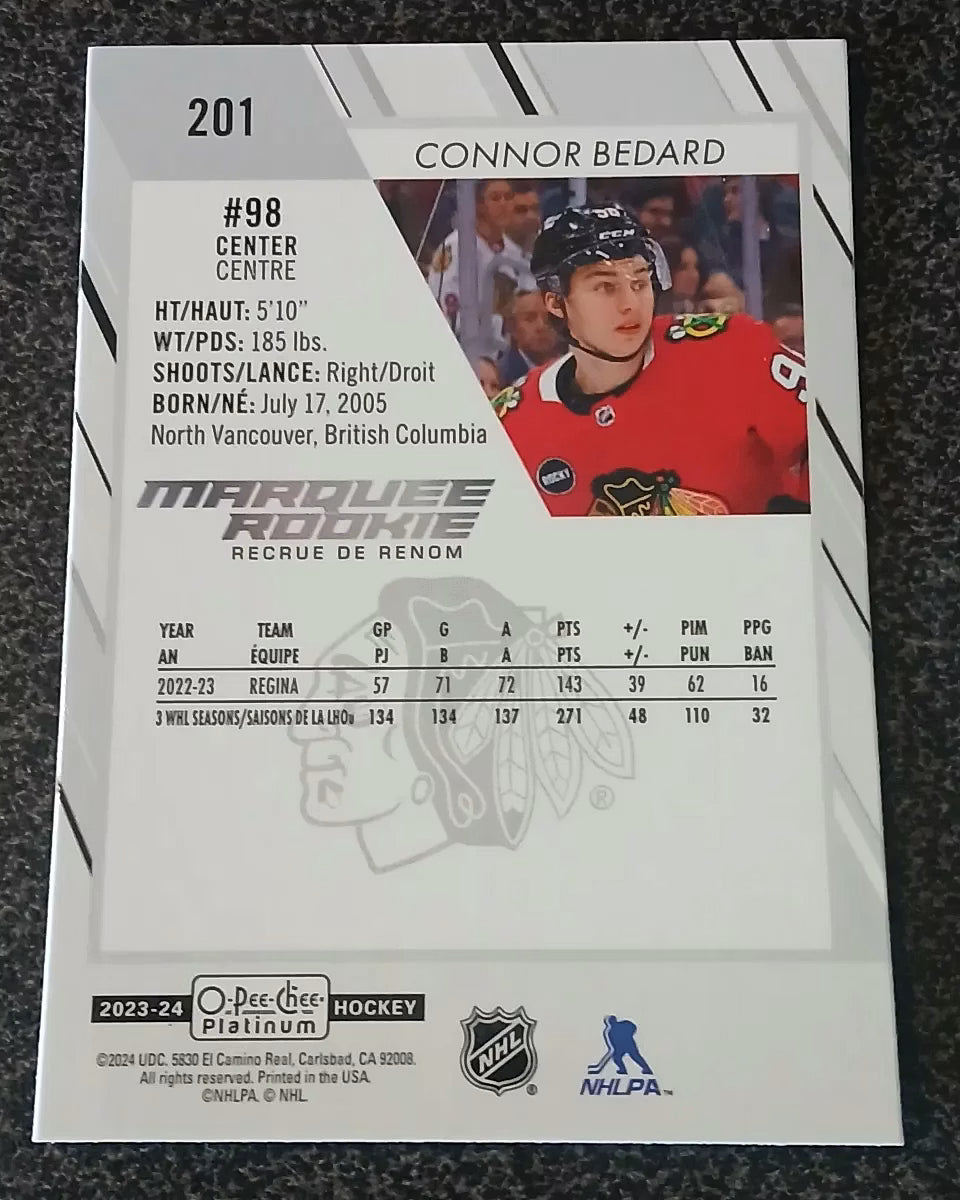 Connor Bedard – 2023-24 O-Pee-Chee Platinum Marquee Rookie #201