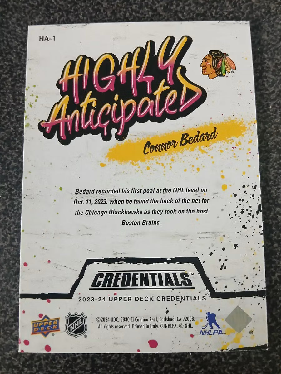 Connor Bedard – 2023-24 Upper Deck Credentials Highly Anticipated #HA-1