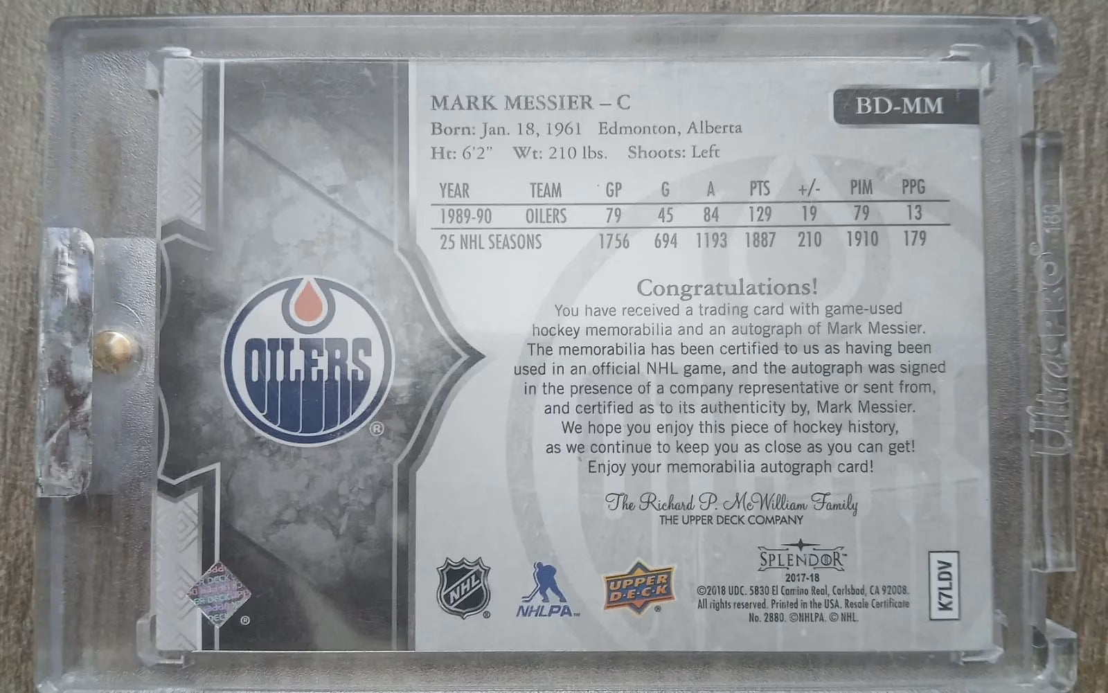 Mark Messier 2017-18 Upper Deck Splendor Bordered Silver Auto Stick #BD-MM 02/22