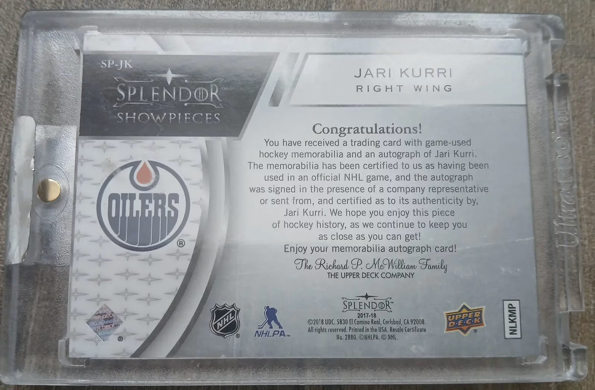 Jari Kurri 2017-18 Upper Deck Splendor Showpieces Blue Auto Stick #SP-JK 02/15