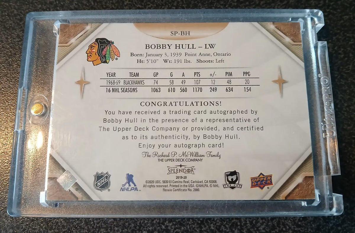 Bobby Hull 2019-20 Upper Deck The Cup Splendor Auto #SP-BH 29/36