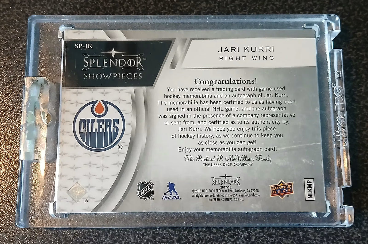 Jari Kurri 2017-18 Upper Deck Splendor Showpieces Blue Auto Stick #SP-JK 10/15