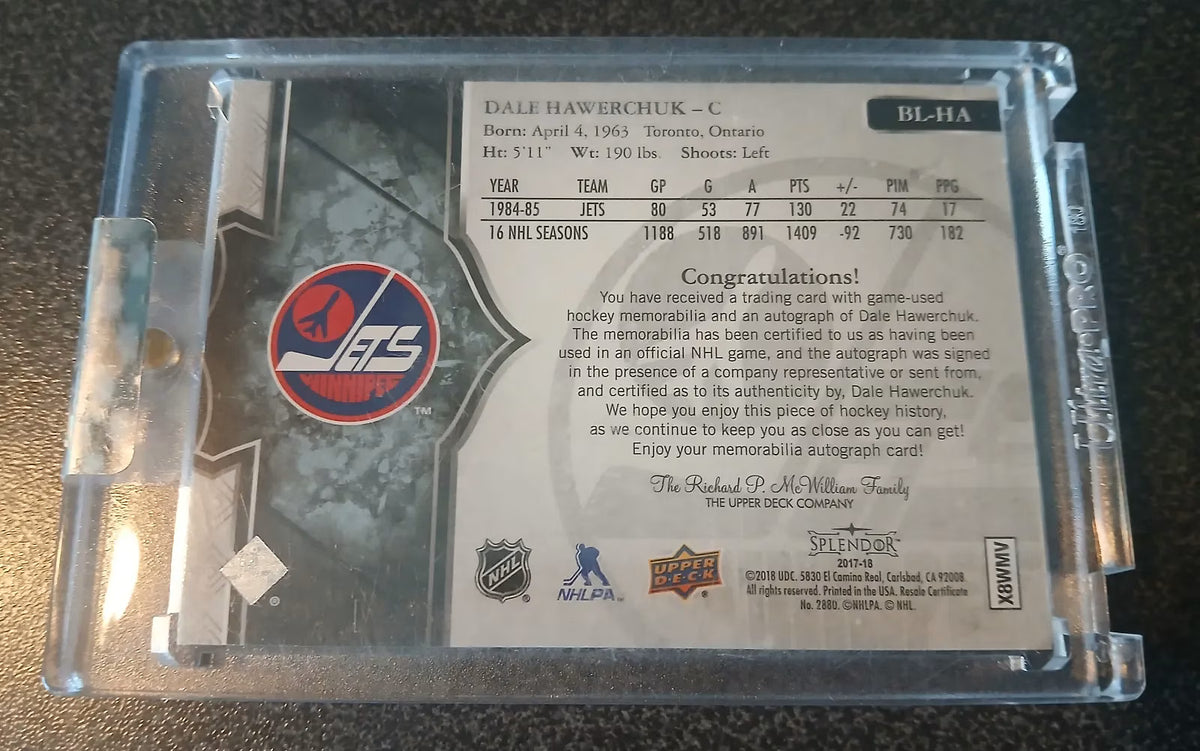 Dale Hawerchuk 2017-18 Upper Deck Splendor Borderless Auto Stick #BL-HA 03/36