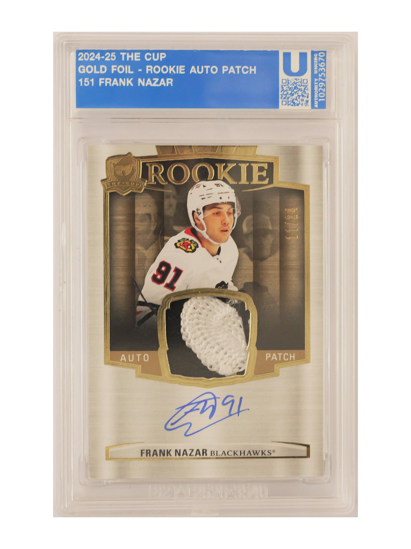 Frank Nazar 2024–25 Upper Deck The Cup Gold Foil Rookie Auto Patch #151 /24